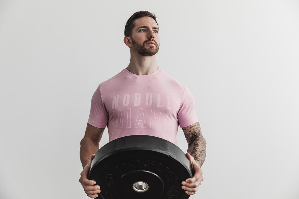 NOBULL Men's (Miami) Tee - Pink - Ireland (6823WKVLJ)